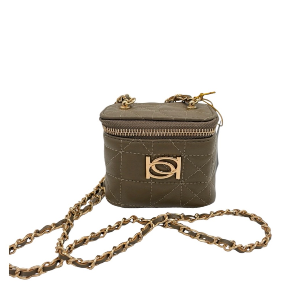 Bebe Kamala Mini SQ Chic Light Olive Quilted Mini Crossbody Bag with Chain